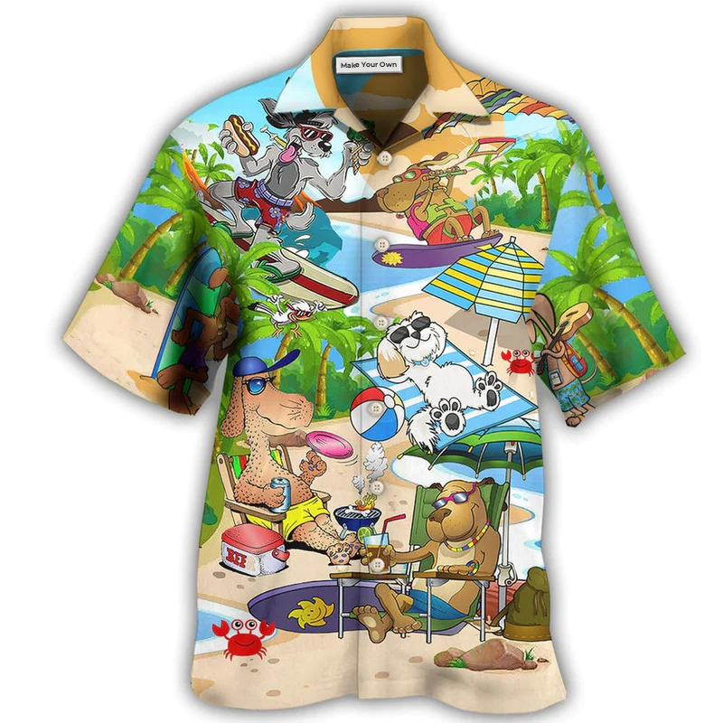 Dog Puppy Funny Beaches Happy Summer - Hawaiian Shirt
