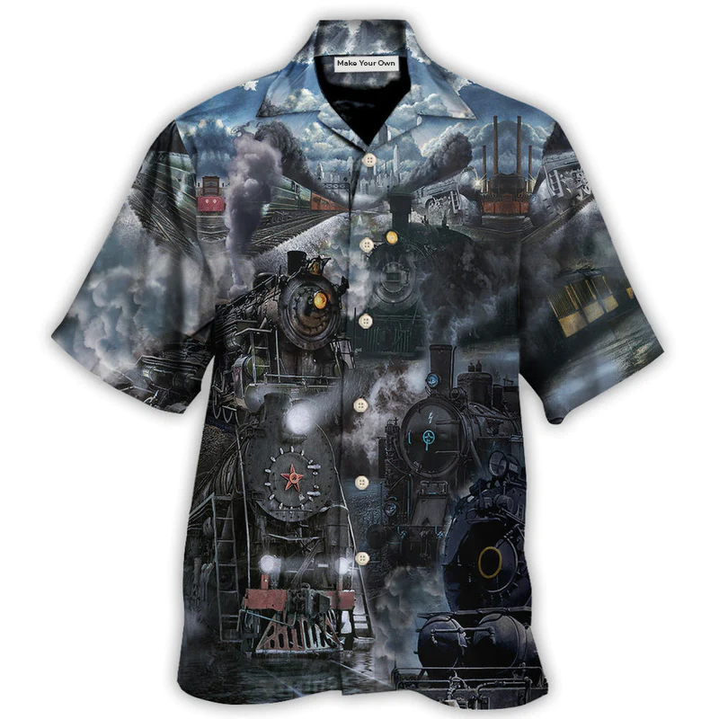 Train Emerging From A Cloud Of Steam In The Middle Night - Hawaiian Shirt