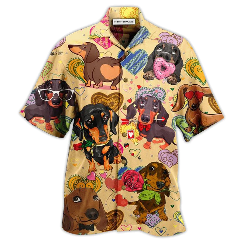 Dachshund Dogs Love Heart - Hawaiian Shirt