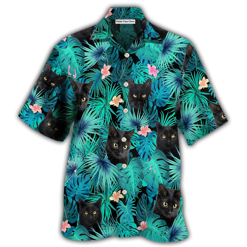 Black Cat Lover Tropical Leaf - Hawaiian Shirt