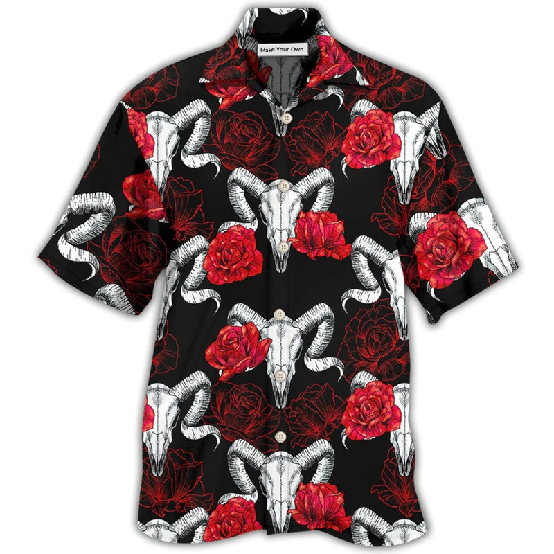 Skull Rose And Ram Skull - Hawaiian Shirt