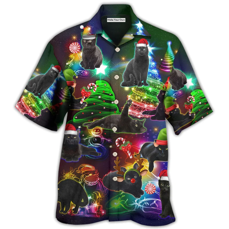 Black Cat Christmas Tree - Hawaiian Shirt