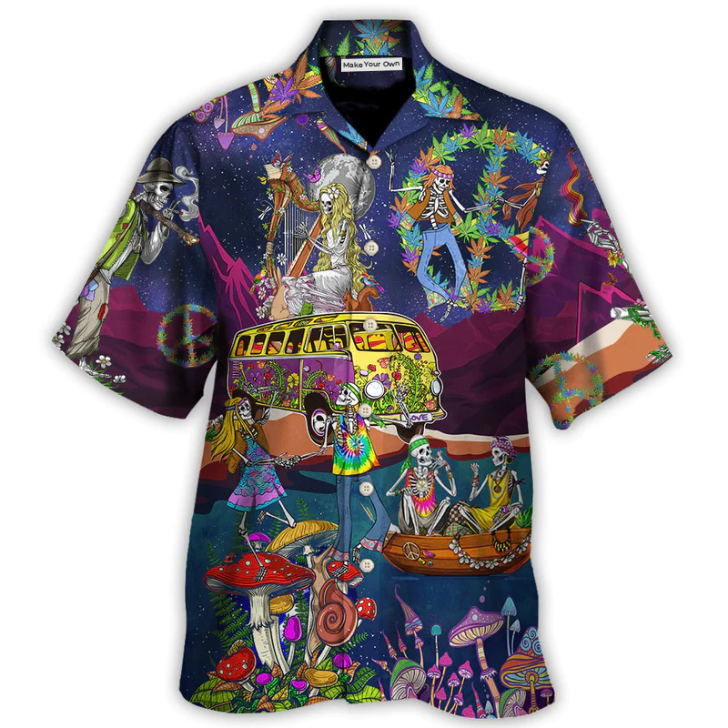 Hippie Funny Skull Dacing Moon Night  Amazing Style - Hawaiian Shirt