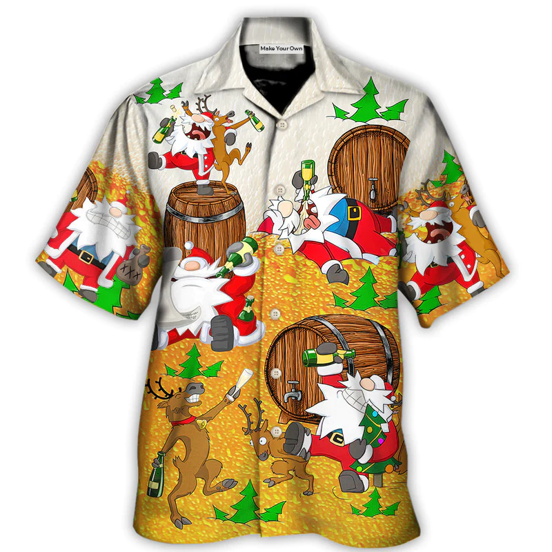 Christmas Santa Claus Drunk Beer Funny Happy Xmas - Hawaiian Shirt
