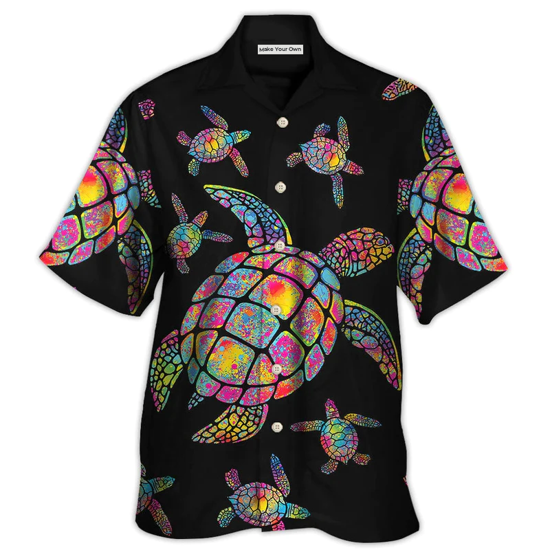 Hippie Turtle Love Ocean Black Style - Hawaiian Shirt