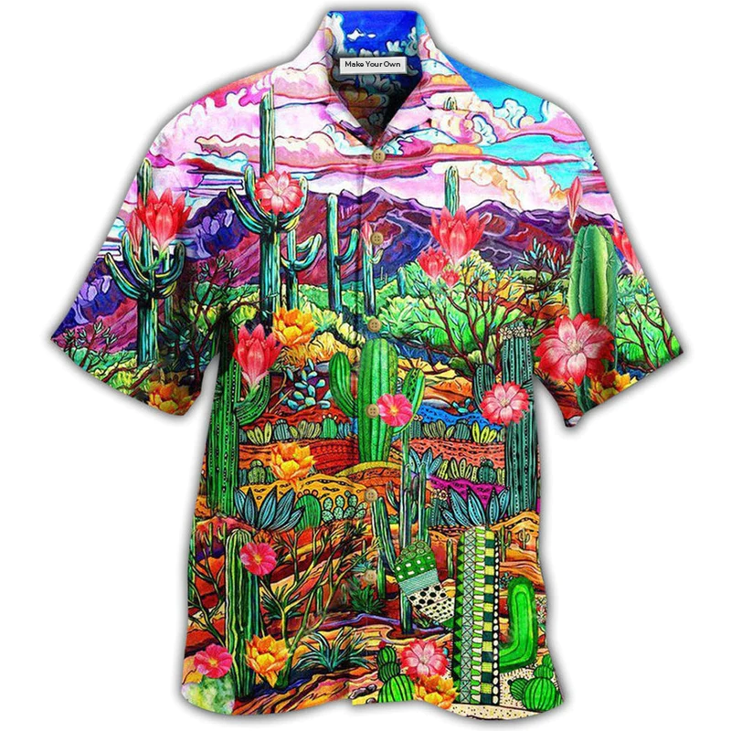 Cactus Flower On The Field Sky - Hawaiian Shirt