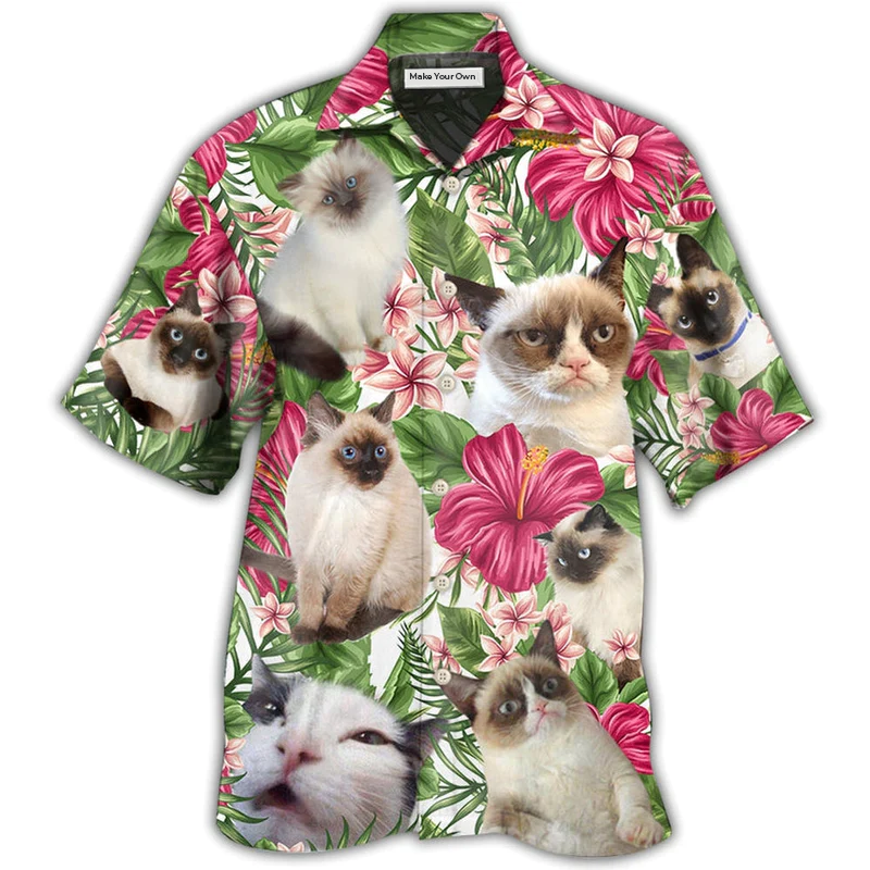 Cat Tropical Floral Lovely Siamese Cat - Hawaiian Shirt