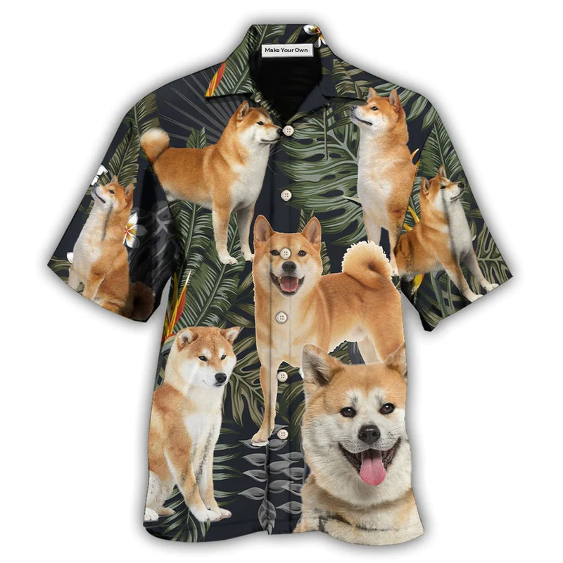 Akita Dog Tropical Leaf Dark Style - Hawaiian Shirt