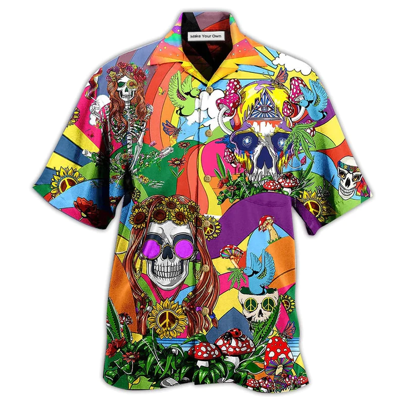 Hippie Skull Peace Life Color So Funny - Hawaiian Shirt