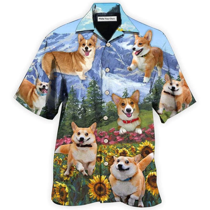 Corgi Loves Flower Garden - Hawaiian Shirt