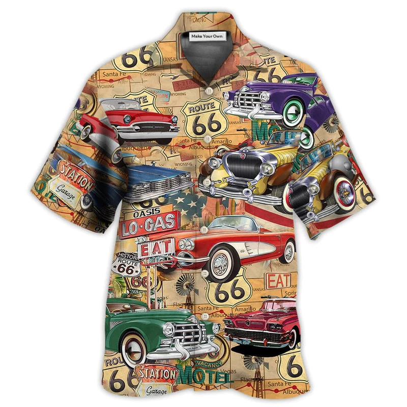 Car The Mother Road Route 66 Road Trip Vintage - Hawaiian Shirt