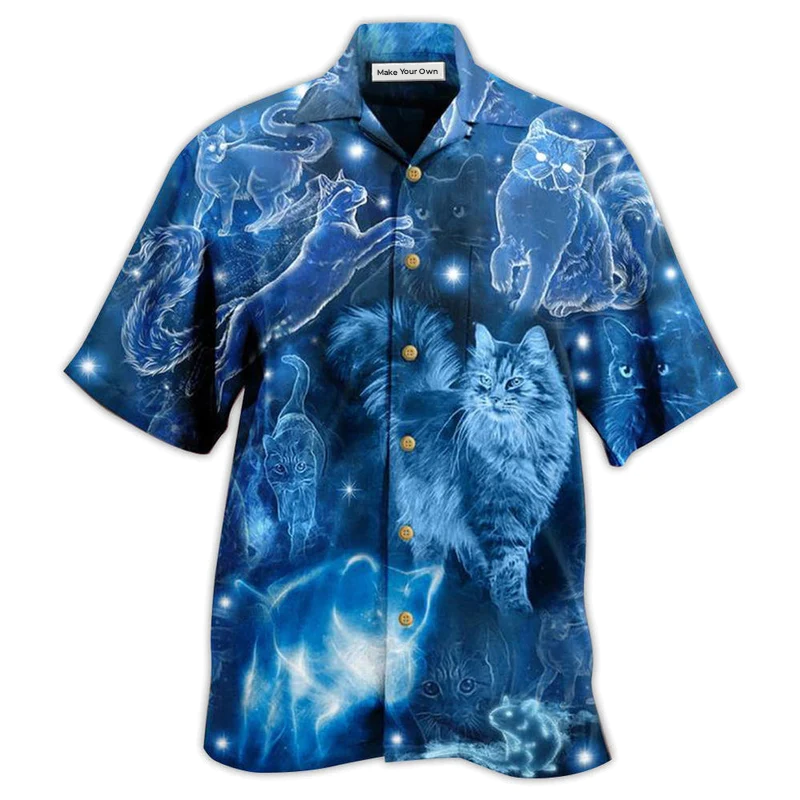 Cat Love Blue Neon Stunning - Hawaiian Shirt