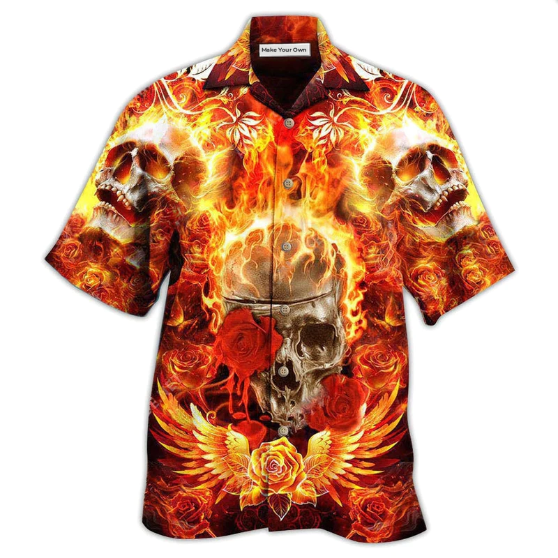 Skull Flaming Rose  - Hawaiian Shirt