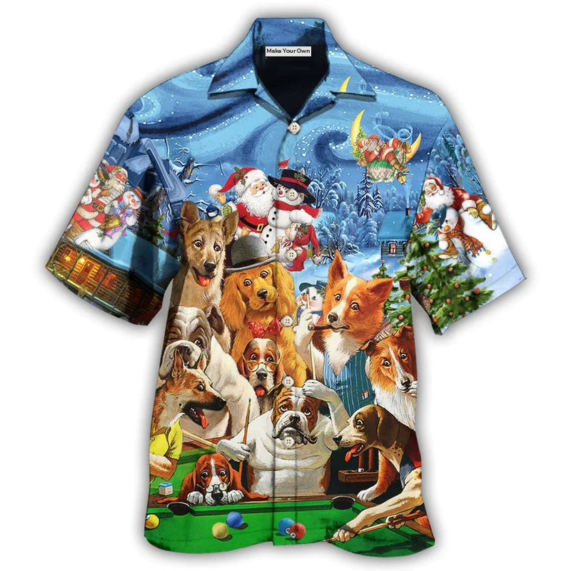 Billiard Vintage Dogs Playing Pool Merry Christmas - Hawaiian Shirt