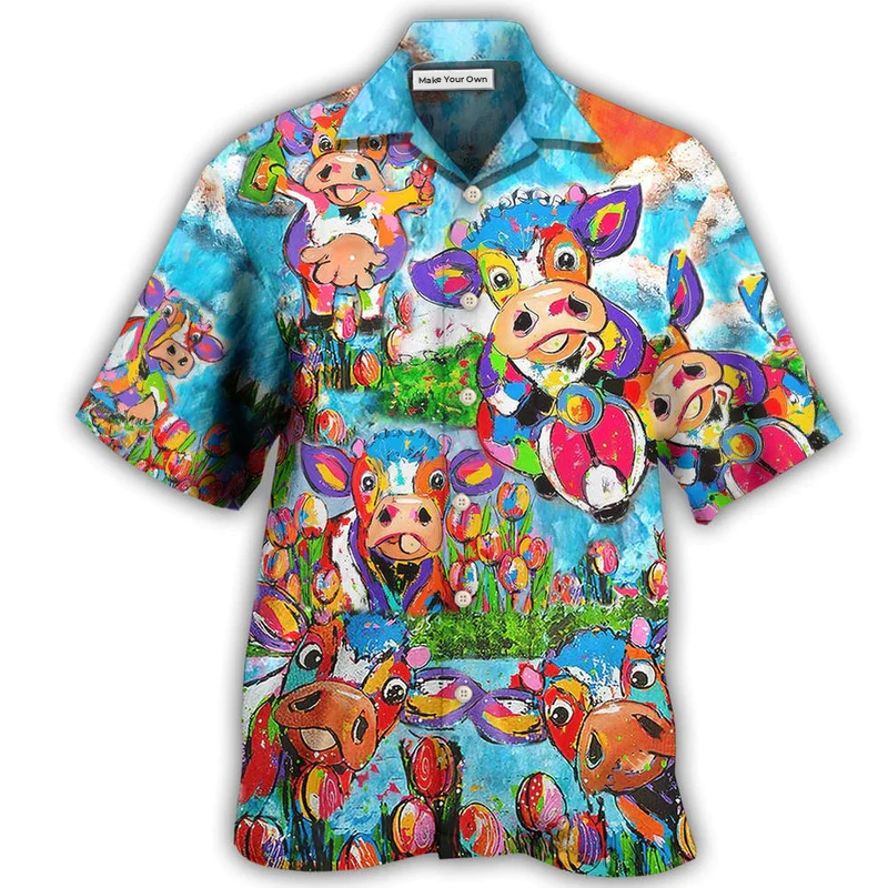 Cow Happy Love Funny Animals - Hawaiian Shirt