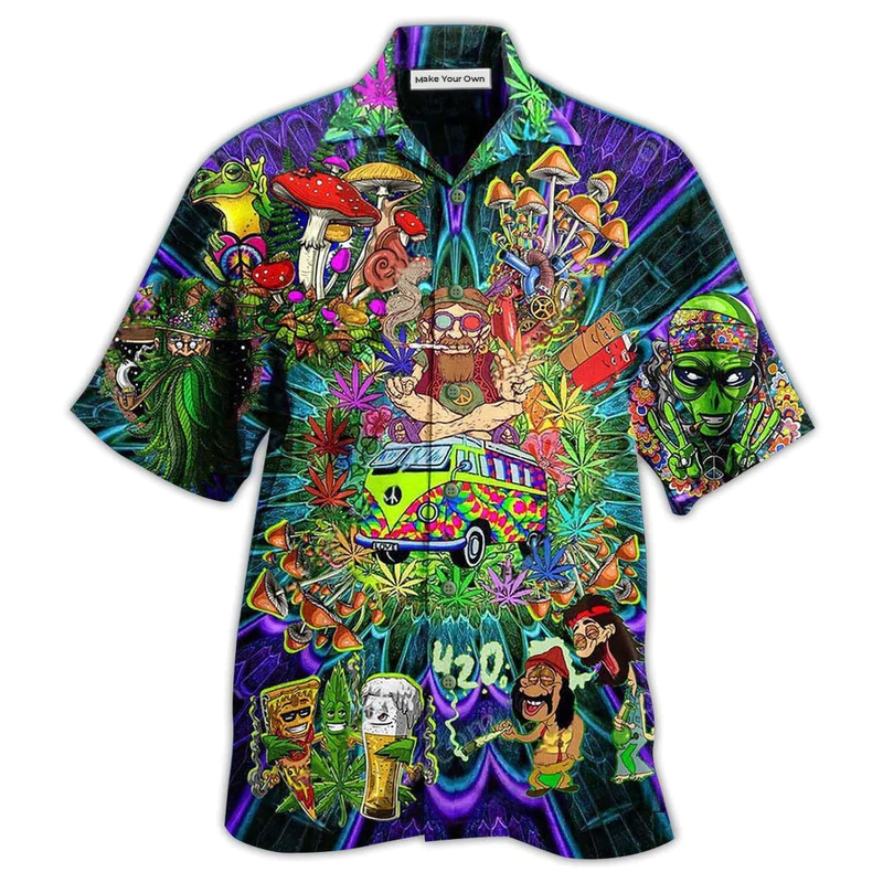 Hippie Mushroom Alien Bus Everything Funny Style - Hawaiian Shirt