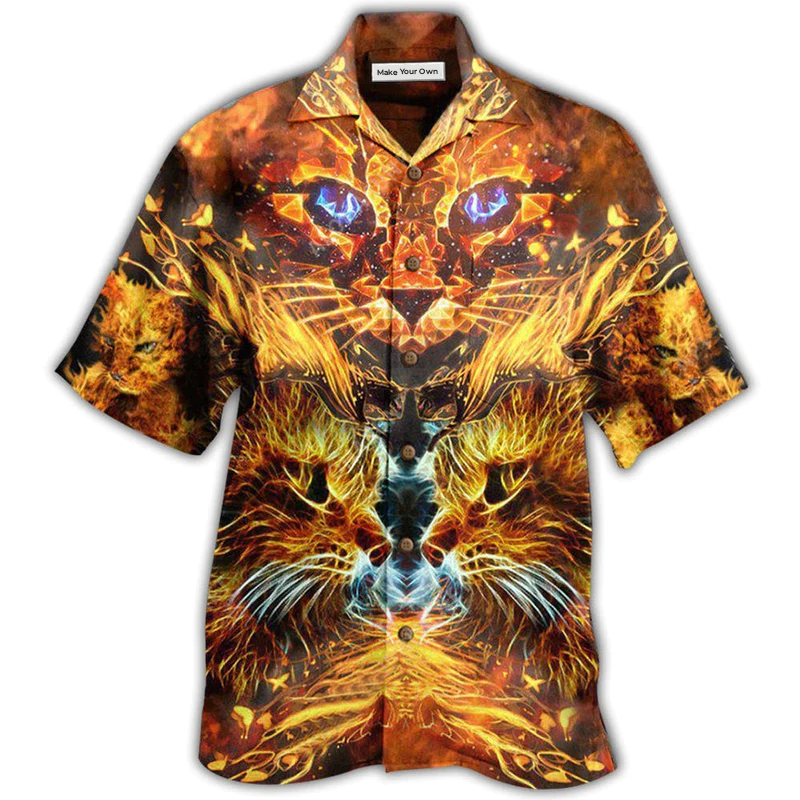 Cat Cool Flaming Cat - Hawaiian Shirt
