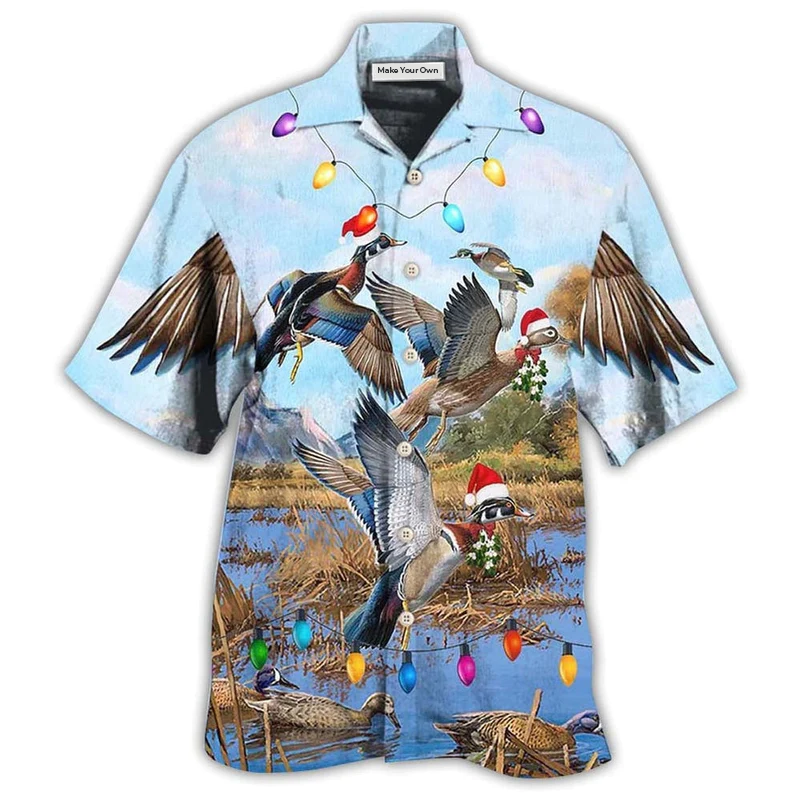 Duck Christmas Light Fly To Sky - Hawaiian Shirt