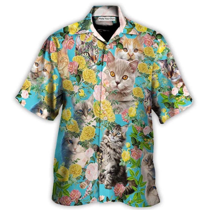 Cat With Flowers - Hawaiian Shirt