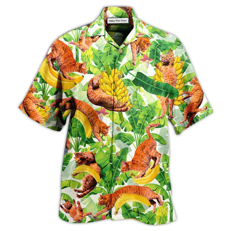 Cat Funny And Jumping Bananas - Hawaiian Shirt