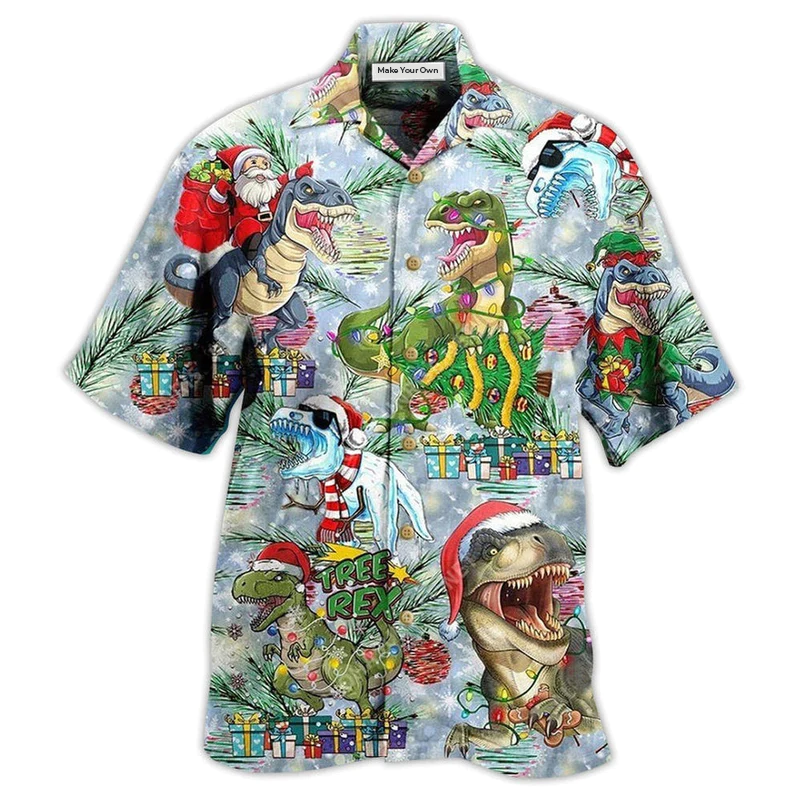 Dinosaur And Merry Christmas - Hawaiian Shirt