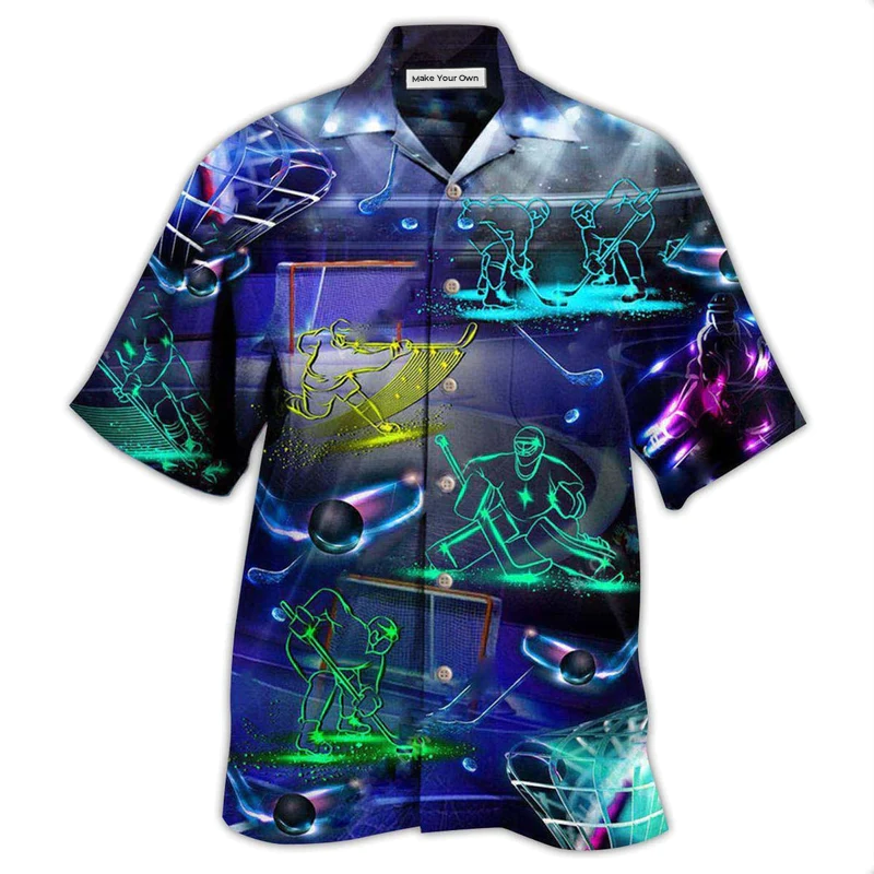 Ice Hockey Neon Art - Hawaiian Shirt
