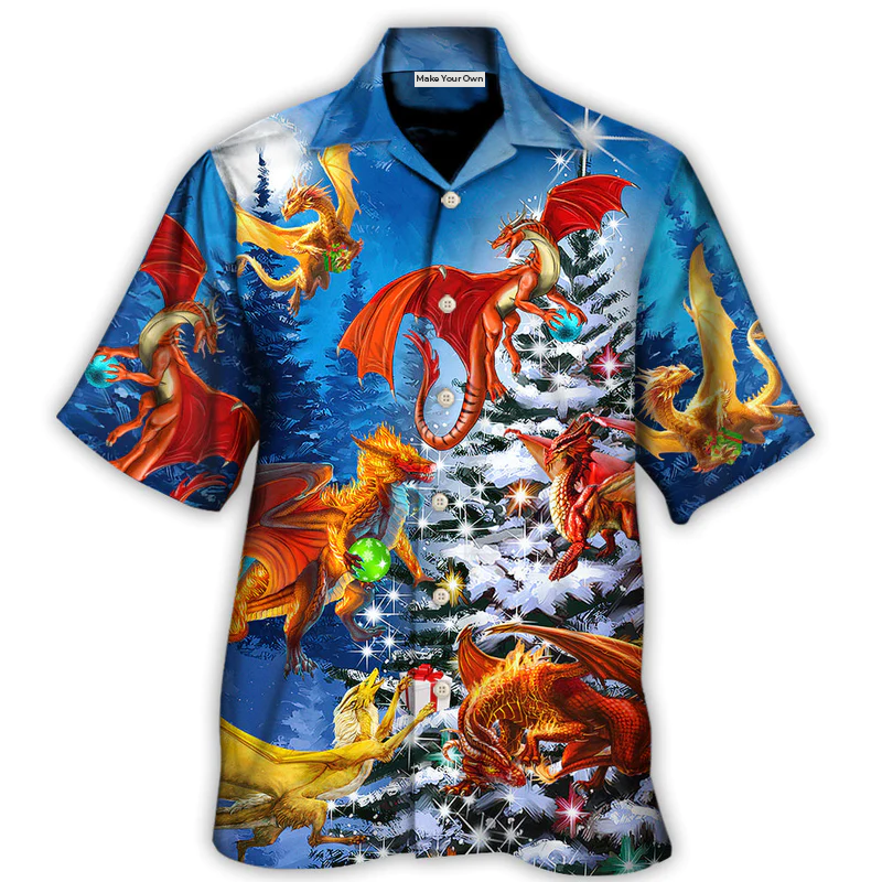 Christmas Dragon Family In Love Light Art Style - Hawaiian Shirt