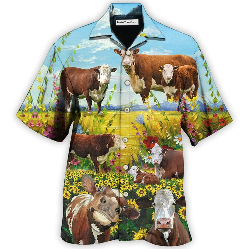 Cow Hereford Cow Landscape Style - Hawaiian Shirt