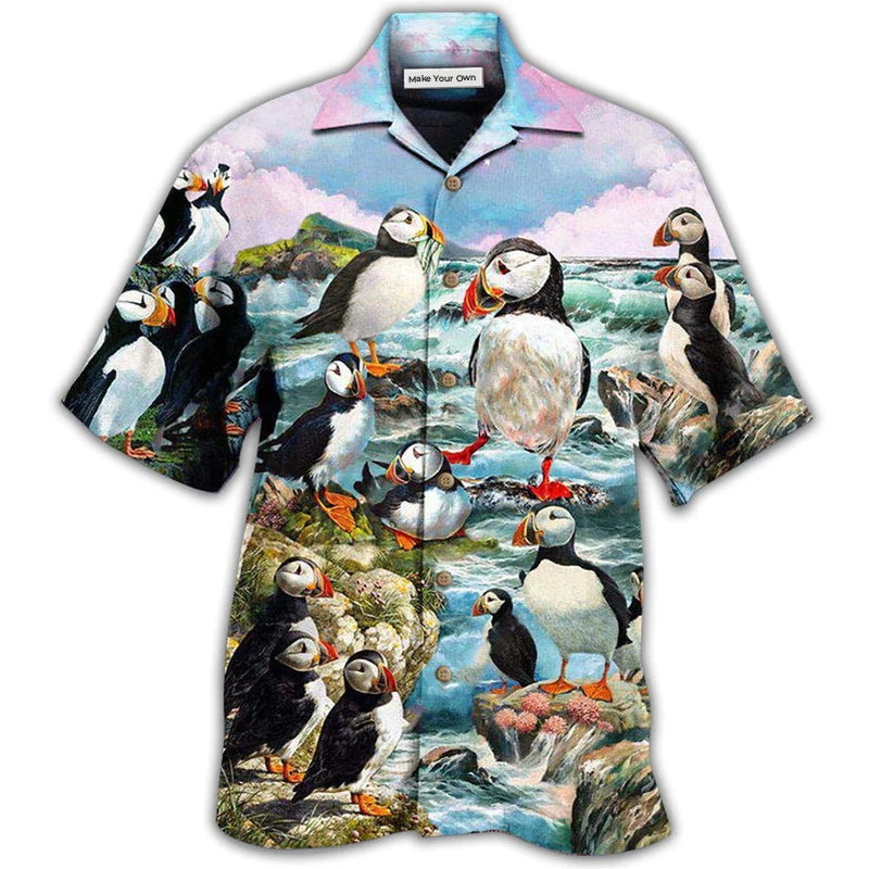 Penguin Animals Penguins On The Coast And Blue Sky - Hawaiian Shirt