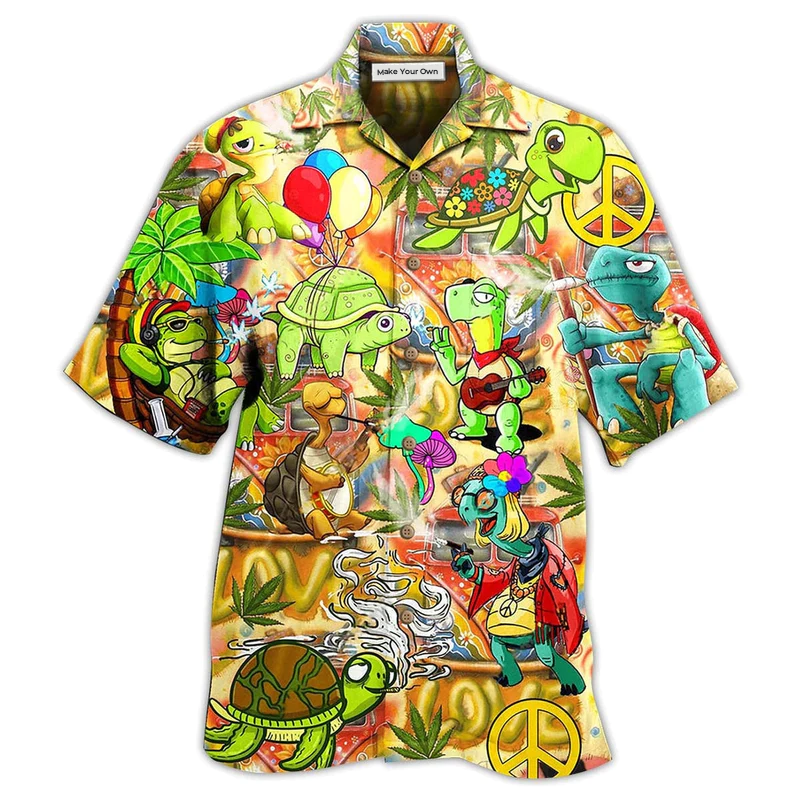 Hippie Turtle Funny Peace Life Color - Hawaiian Shirt