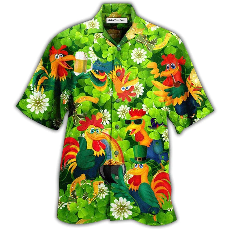 Chicken Roosters Bring Luck Shamrock - Hawaiian Shirt