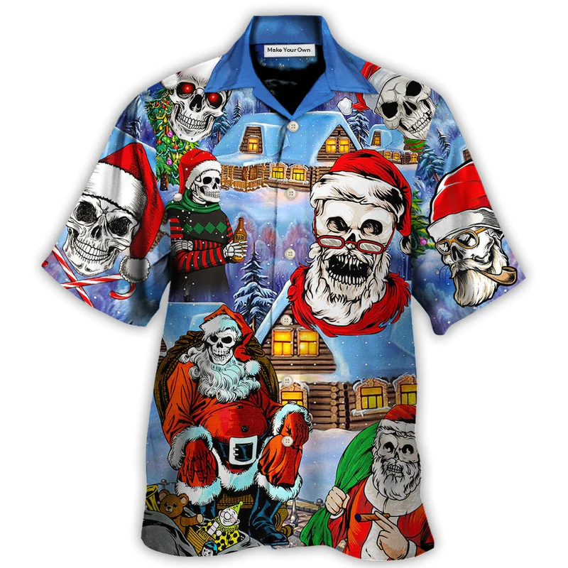 Christmas Skull Santa In The Town Love Xmas - Hawaiian Shirt