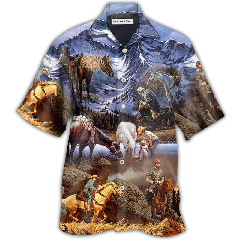 Cowboy Snow Mountain At Sunset - Hawaiian Shirt