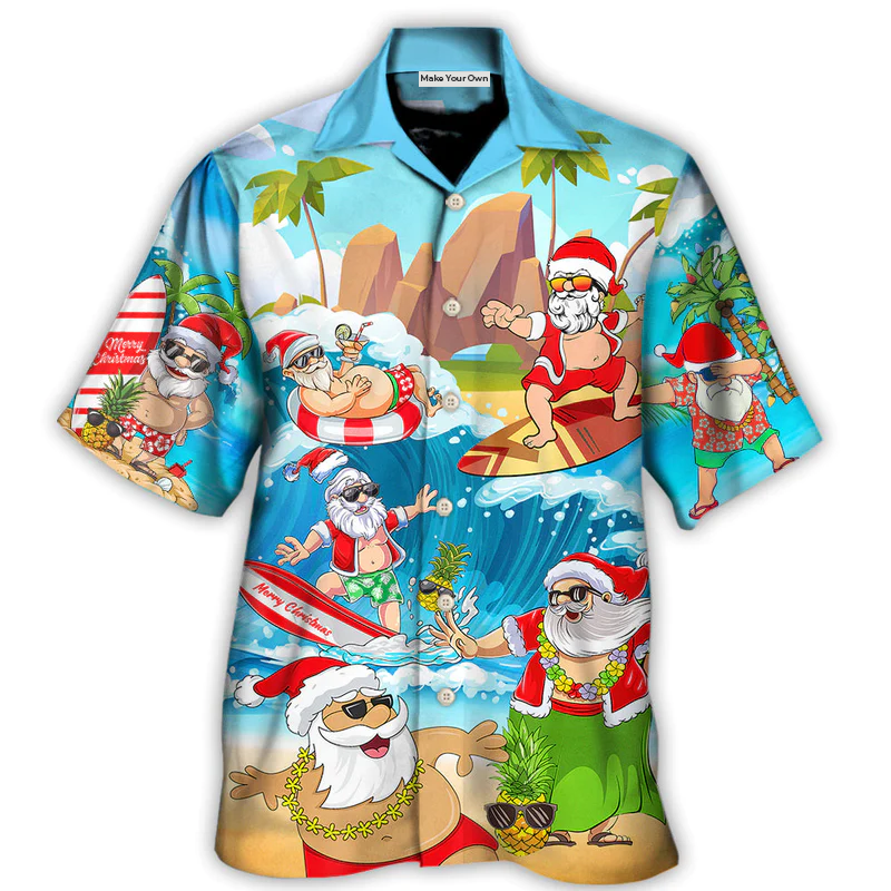 Christmas Santa Claus Play On The Beach Mele Kalikimaka Funny - Hawaiian Shirt
