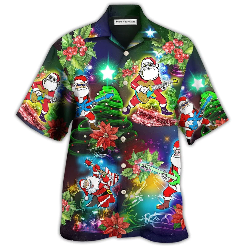 Guitar Music Santa So High Christmas - Hawaiian Shirt