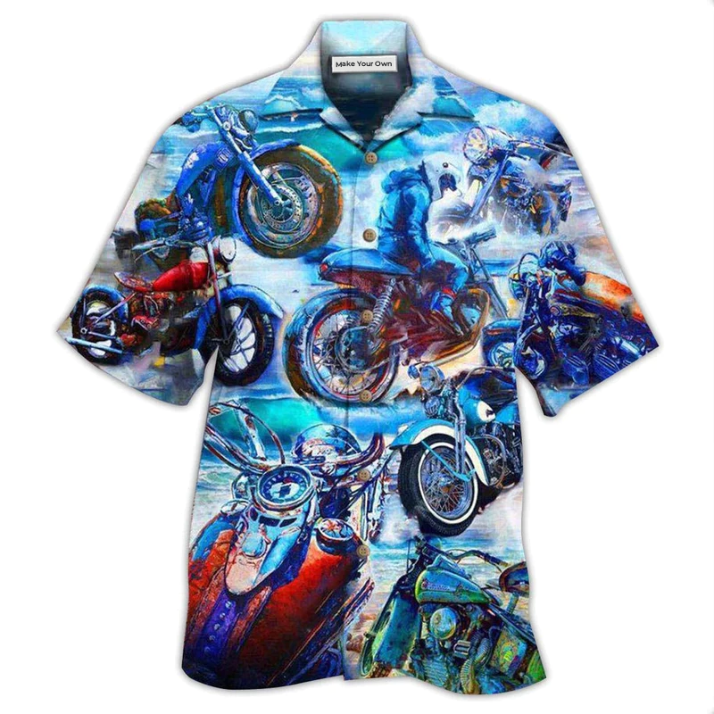 Motorcycle Let's Take A Ride To The Beach Blue Style - Hawaiian Shirt