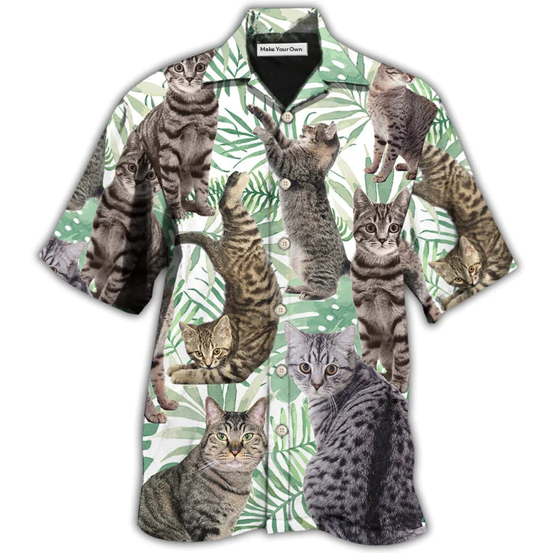 Cat Tropical Leaf Tabby Cat  - Hawaiian Shirt