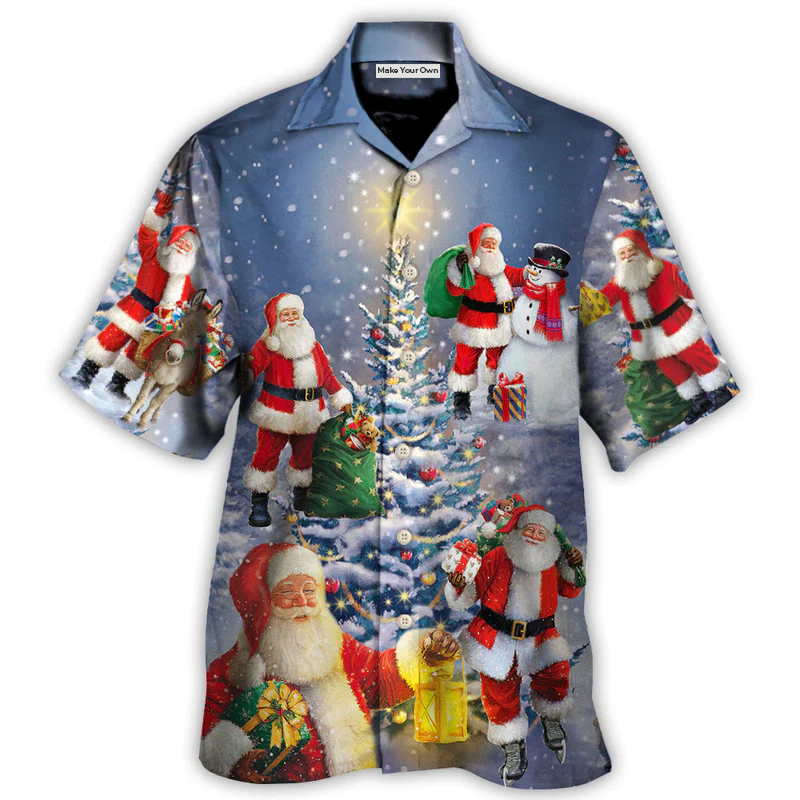 Christmas Santa Claus In Love Light Xmas Tree - Hawaiian Shirt