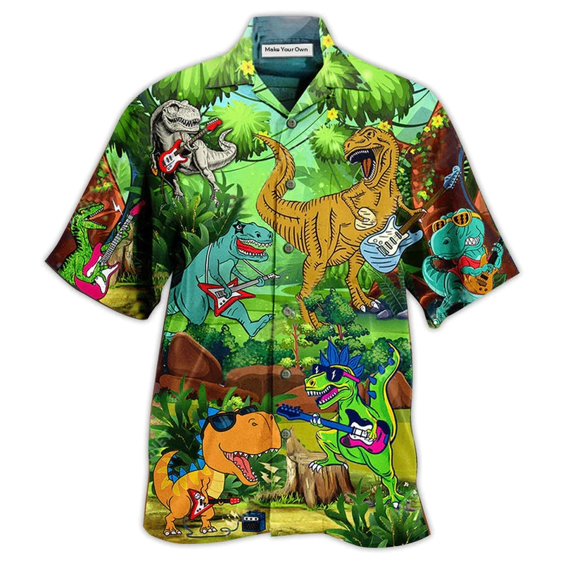 Dinosaur Play Guitar Like A Star Funny - Hawaiian Shirt