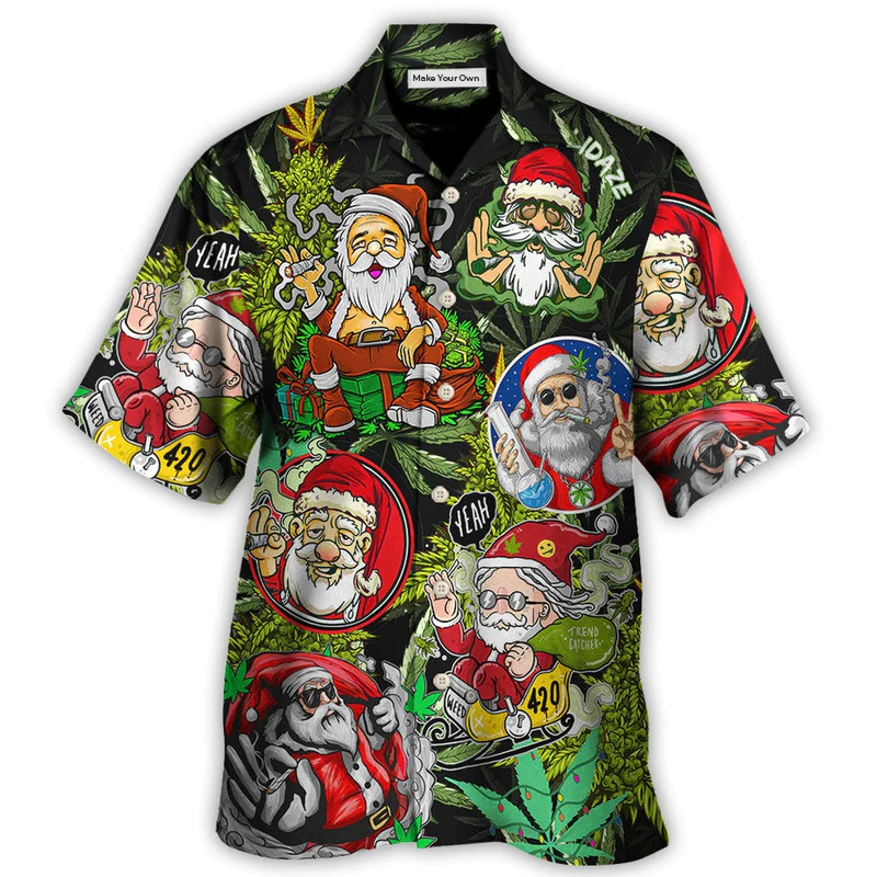 Christmas Weed Smoking Santa Hippie - Hawaiian Shirt