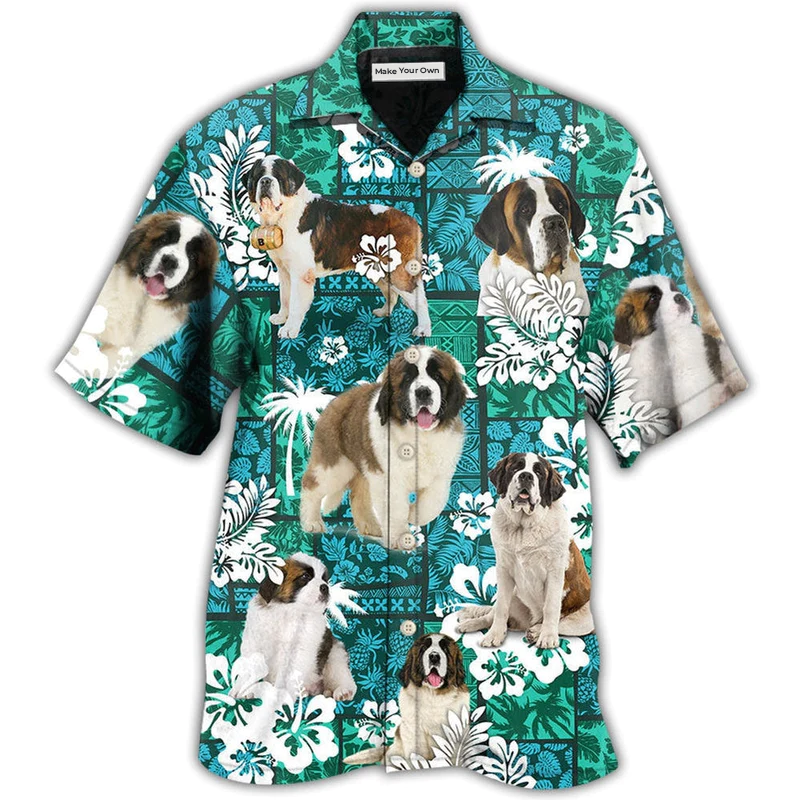 Saint Bernard Tropical Dog Green Lovely - Hawaiian Shirt