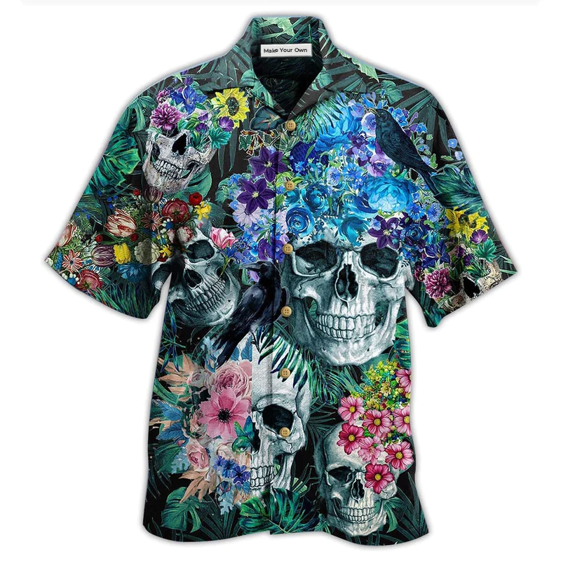 Skull Love Flowers Smile Happy - Hawaiian Shirt