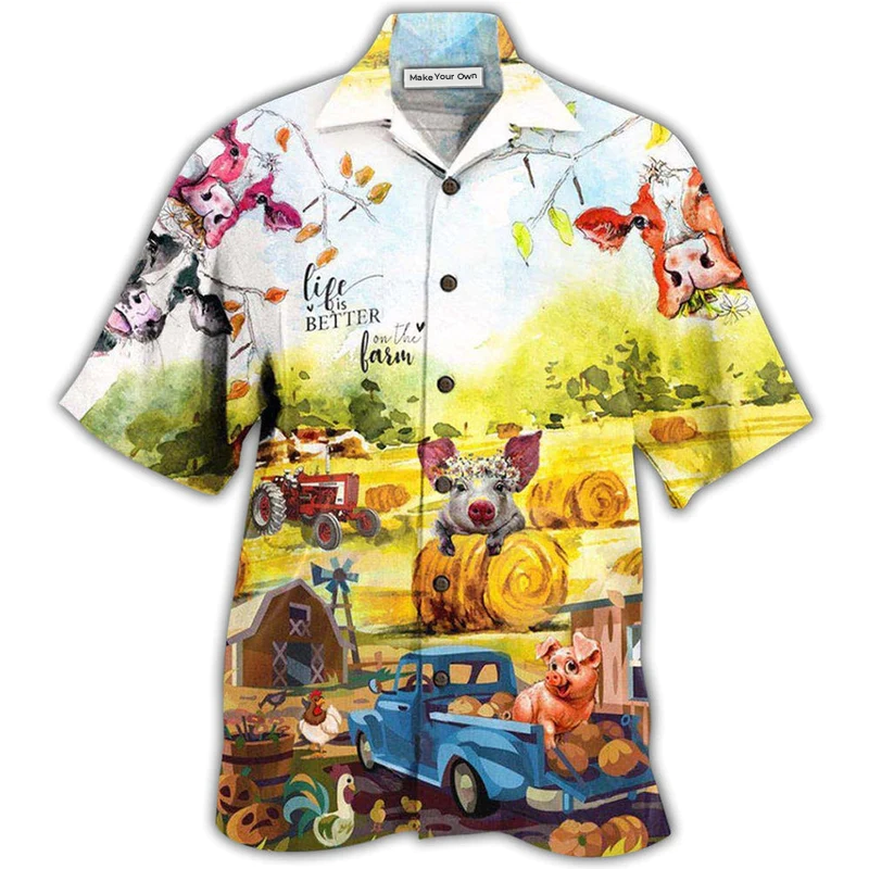 Farm Happy With Cow And Pig - Hawaiian Shirt