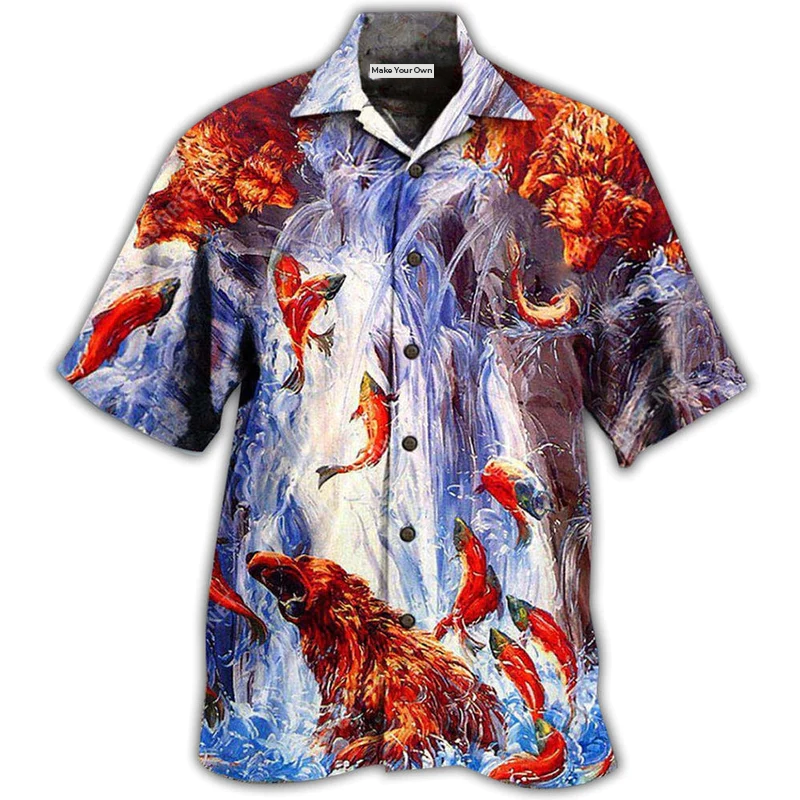 Bear Fighting And Dancing In Waterfall - Hawaiian Shirt
