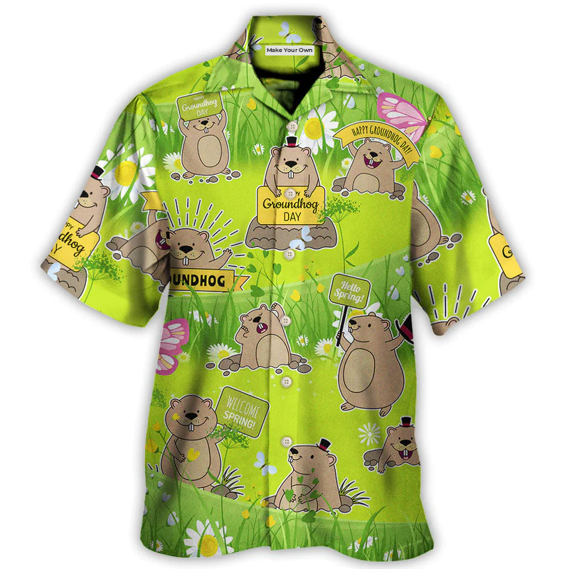 Groundhog Day Happy Spring With Flowers - Hawaiian Shirt