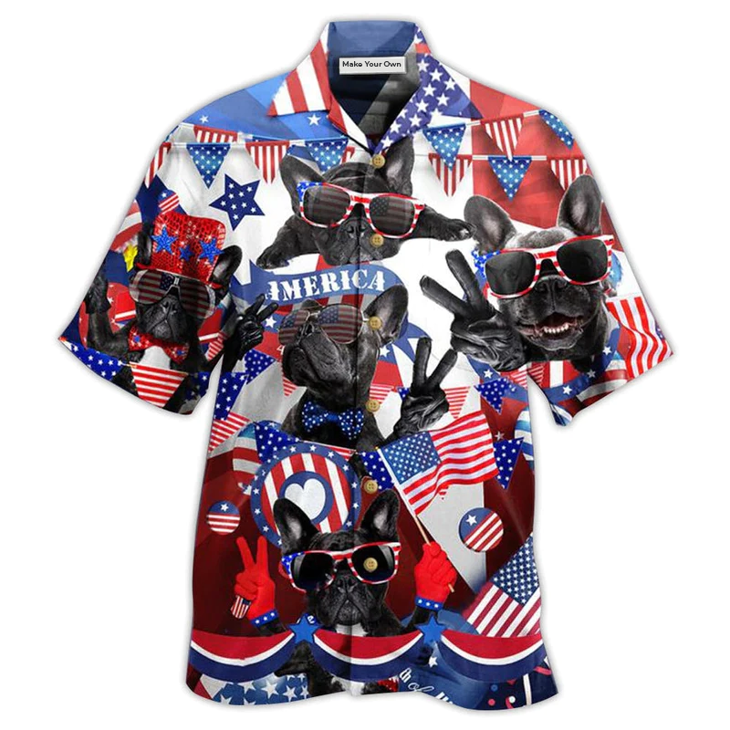 French Bulldog Loves America - Hawaiian Shirt