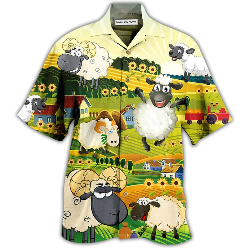 Sheep Happiness Sunflower Field - Hawaiian Shirt