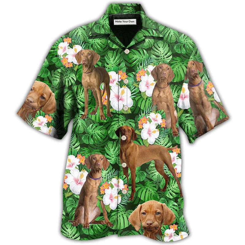 Vizsla Best Dog Dad Green Tropical Leaf - Hawaiian Shirt
