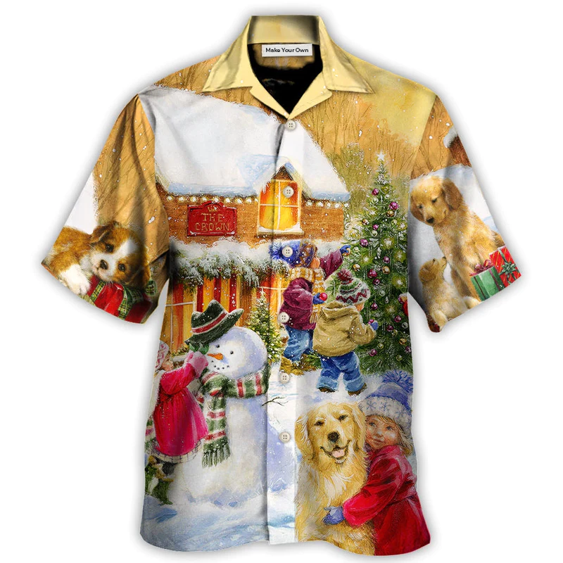 Christmas Children And Animals Love Christmas In The Town Art Style - Hawaiian Shirt