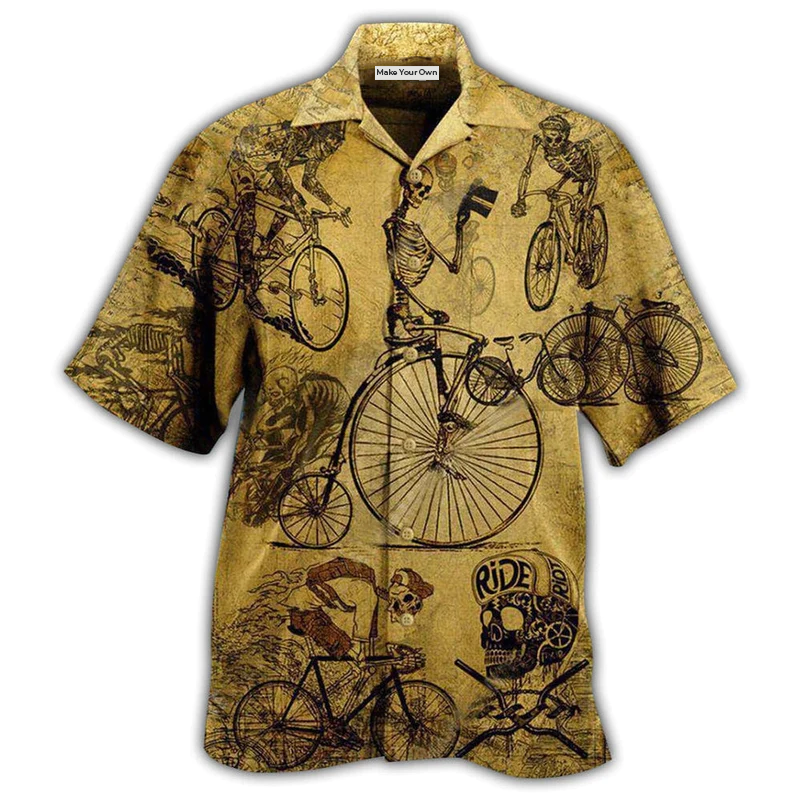 Bike Skull Born To Ride Ride To Live Vintage - Hawaiian Shirt